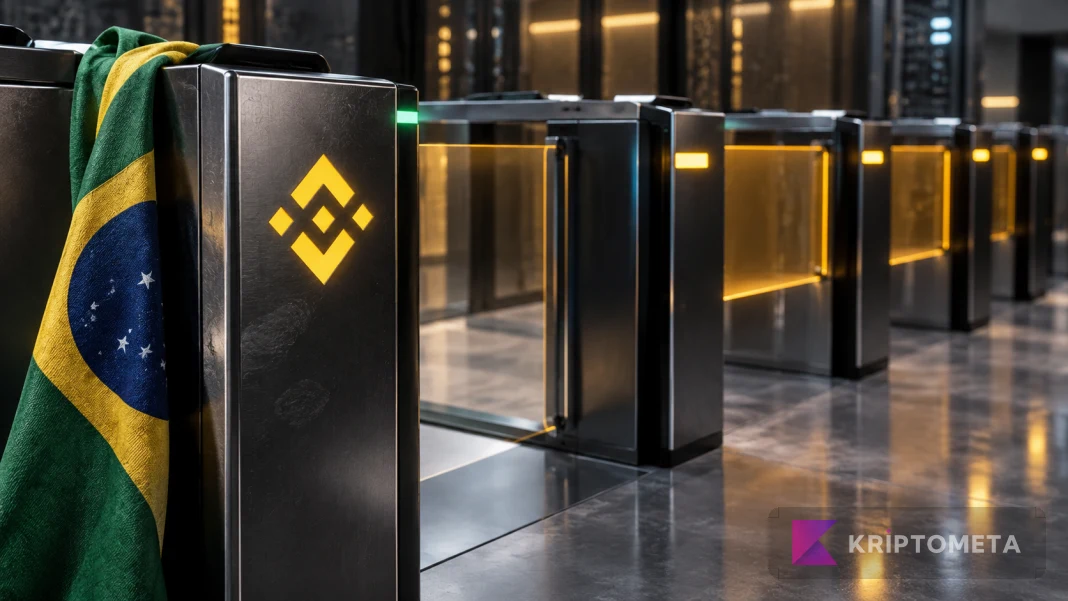 A technology concept with Binance access gates and Brazilian colours