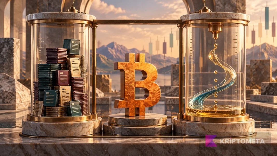 Conceptual Bitcoin derivatives illustration separating outstanding exposure from funding flows
