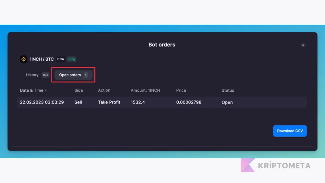 Bitsgap açık emir listesi örneği