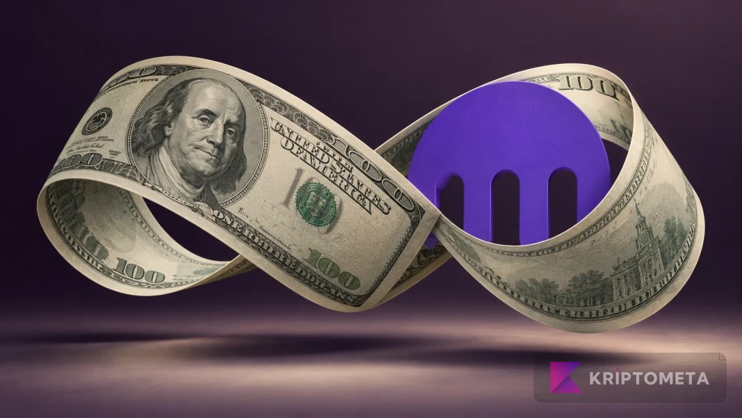 Dolar banknotu dokulu kesintisiz şerit ve mor Kraken simgesi