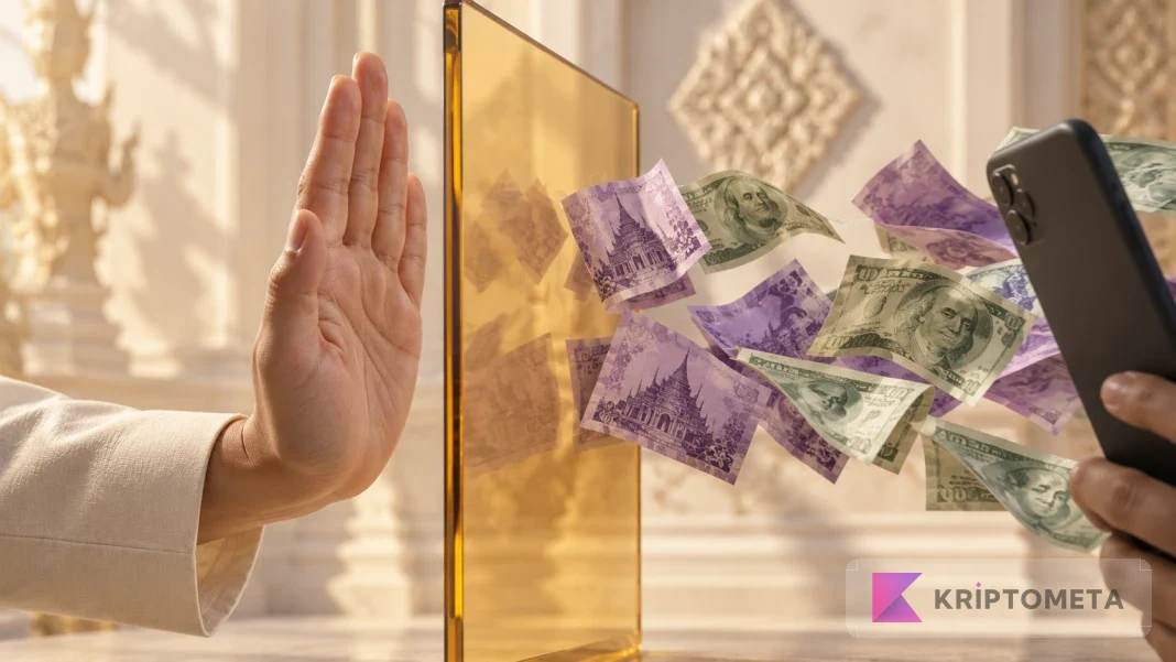 A phone, banknotes and a raised hand symbolising forex risk