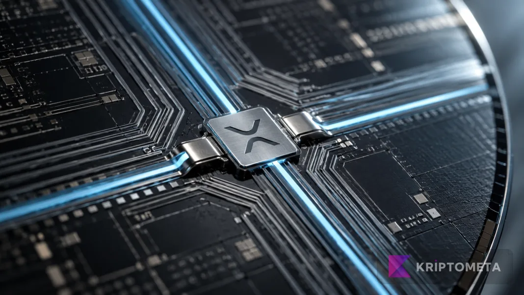 Conceptual technology image of a metal bridge over a chip fault, illustrating the repaired XRP Ledger arithmetic flaw